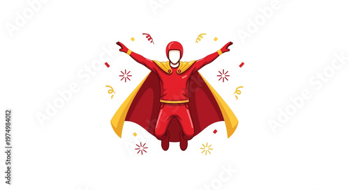 Dynamic Superhero Celebration With Confetti And Stars Ascending