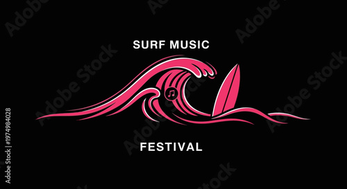 Dynamic Surf Music Festival Wave And Surfboard Graphic Design
