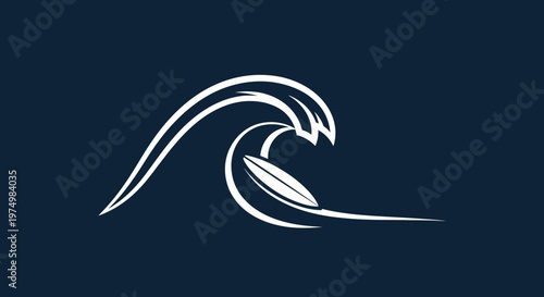 Dynamic Surf Wave And Board Minimalist Emblem Design