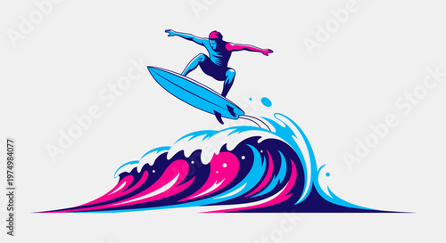 Dynamic Surfer Captures The Peak Of An Energetic Wave Artfully Illustrated