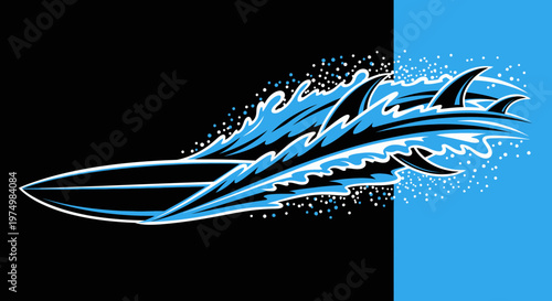 Dynamic Surfboard Speed Wave Splash Abstract Art Design