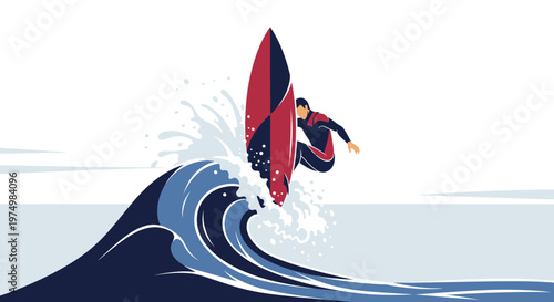 Dynamic Surfer Catches Big Wave Mid Air Action Shot