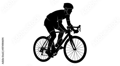 Cycling silhouette, bicycle rider icon, black cyclist, bike sport illustration, athletic vector