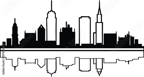 a skyline reflection silhouette outline vector 