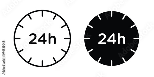 24 hours icon on white background. linear pictogram. Flat symbols