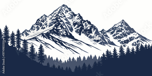 Majestic mountain peak with snow-covered slopes and rugged terrain