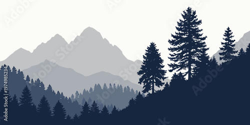 Fotografía Majestic evergreen trees towering against a snowy mountain range