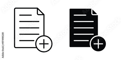 Add document icon on white background. linear pictogram. Flat symbols