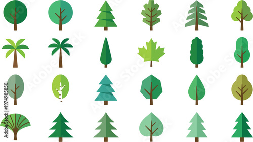 Tree icons, green tree symbols, forest tree illustrations, 20 tree graphics
