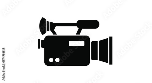 A black silhouette of a vintage video camera showcasing its classic design and recording capabilities