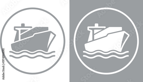 Vector graphic illustration of a ship sailing on water in two color variations for design and branding purposes