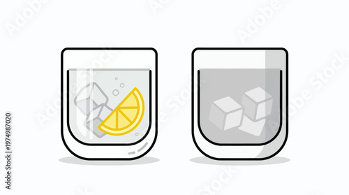 Vector graphic illustration of two glasses with ice and lemon slice design