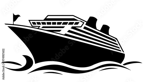 Cruise ship Vector, silhouette of a cruise ship, A vector illustration of a nautical yacht silhouette and ship vessel sailing on the ocean waves for a summer cruise vacation