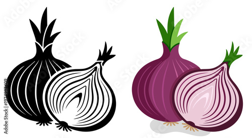 Onion vector, white onion, and garlic bulbs with cloves are healthy organic food ingredients isolated for cooking raw vegetarian meals, onion, vegetable, organic, vegetarian, healthy, fresh, food