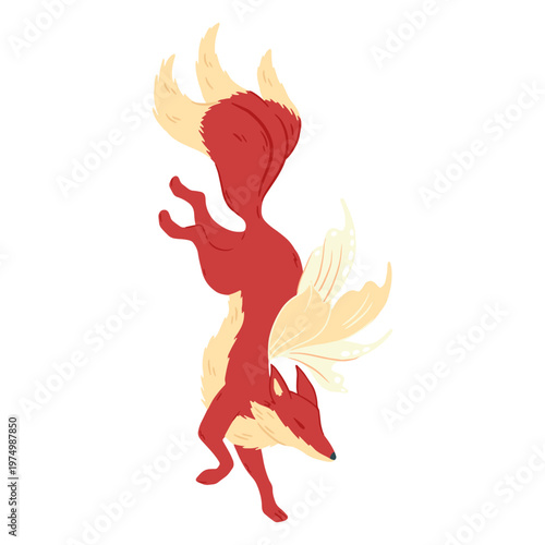 Red fox with wings falling