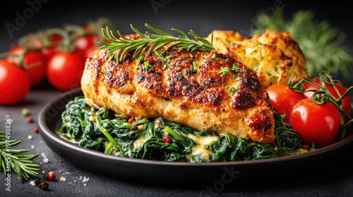 Chicken breast served with ...