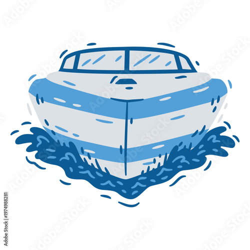 Speedboat navigating monochromatic detailed front view