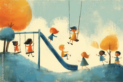 Happy Children Summer Vacation: Flat Vector Illustrations