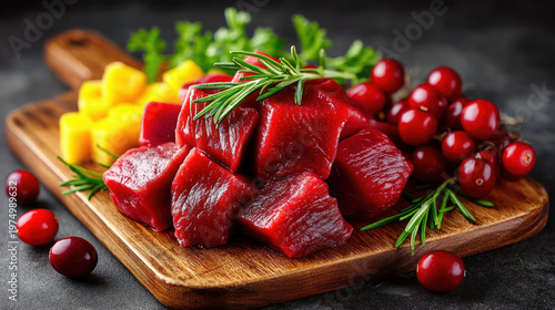 Diced raw chicken on a cutt...