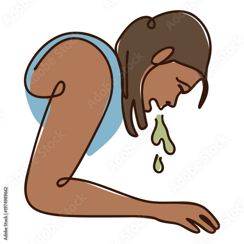 Sick people continuous line puke