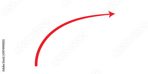 Vibrant red arrow with a curved trajectory moving upwards and to the right,
