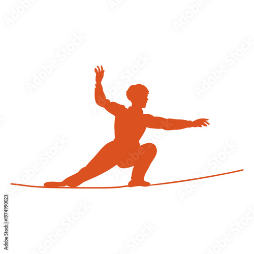Circus silhouette orange tightrope walker