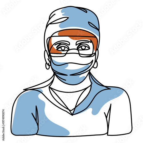 Medicine health masked doctor continuous line people