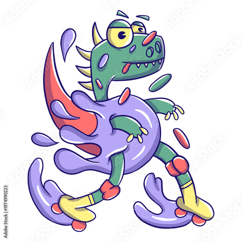 Colorful dinosaur on roller skates