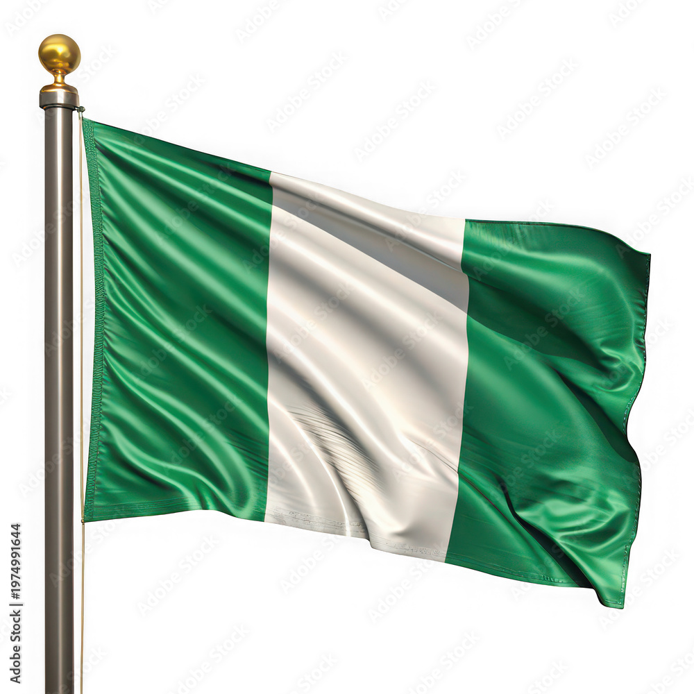 Obraz premium Nigeria flag waving on a pole isolated on transparent background, isolated on white background