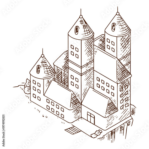 Antique castle line art