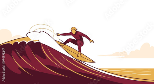 Dynamic Surfer Riding A Huge Wave With Skill And Grace
