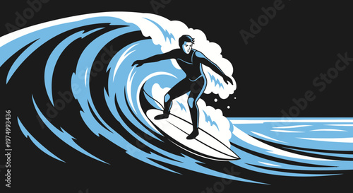 Dynamic Surfer Riding A Powerful Ocean Wave