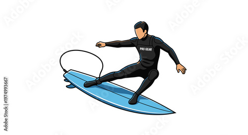 Dynamic Surfer Riding Blue Board In Stylized Illustration