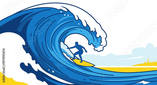 Dynamic Surfer Riding An Epic Ocean Wave During A Vibrant Sunset