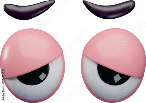 Tired eyes half-open realistic vector 3D design, comic bored face elements, emoji emoticon bad mood facial expression