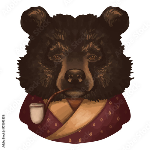 Realistic grizzly bear smoking