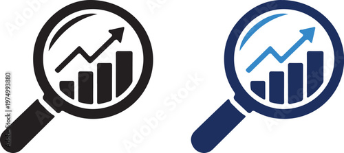 Analytics Icon with Magnifying Glass and Line Chart – Data Analysis, Business Reporting, Performance Metrics, Dashboard Insights, Monitoring, Research and Data Visualization Symbol