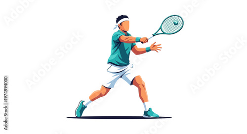 Dynamic Tennis Player In Action With Racquet And Ball Illustration