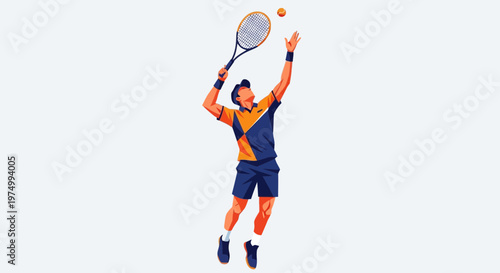 Dynamic Tennis Player In Action With Racquet And Ball