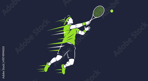 Dynamic Tennis Player In Mid-Air Strike Illustration