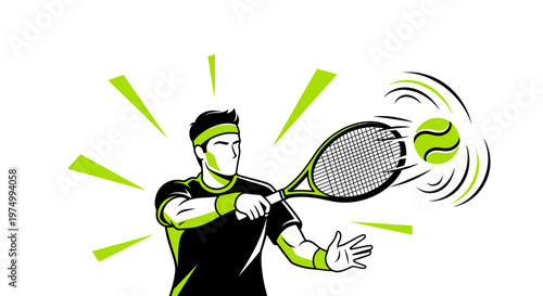 Dynamic Tennis Player Action Shot With Racquet And Ball