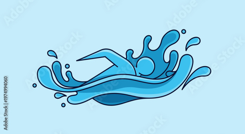 Dynamic Swimmer Illustration Emerging From Water Splashes