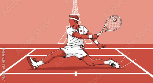 Dynamic Tennis Player In Parisian Setting Minimalist Art
