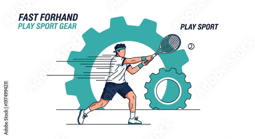 Dynamic Tennis Player Executing a Fast Forehand Shot Amidst Gears