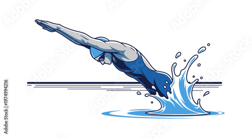 Dynamic Swimmer Plunging Into Water Splash Action Motion