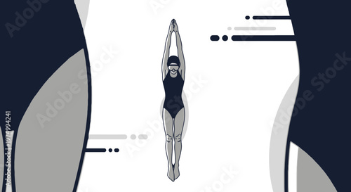 Dynamic Swimmer Pose Ready For Race Competition Splash Athleticism