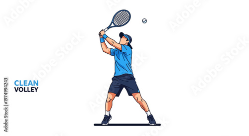 Dynamic Tennis Player Executing a Perfect Serve Illustration