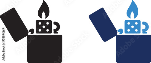 Gasoline Lighter Icon with Flame and Spark – Pocket Ignition Tool, Refillable Fuel Lighter Symbol for Fire Starting and Flammable Equipment Concepts