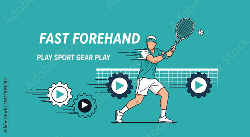 Dynamic Tennis Player Executing A Powerful Forehand Shot With Speed Lines