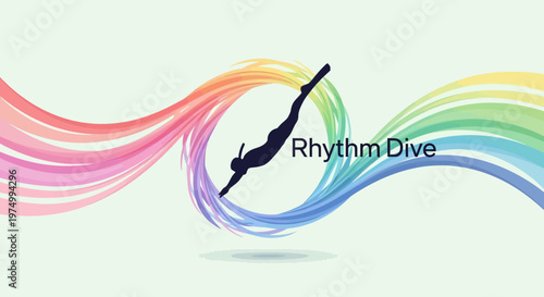 Dynamic Swimmer Silhouette Enveloped In Colorful Abstract Waves